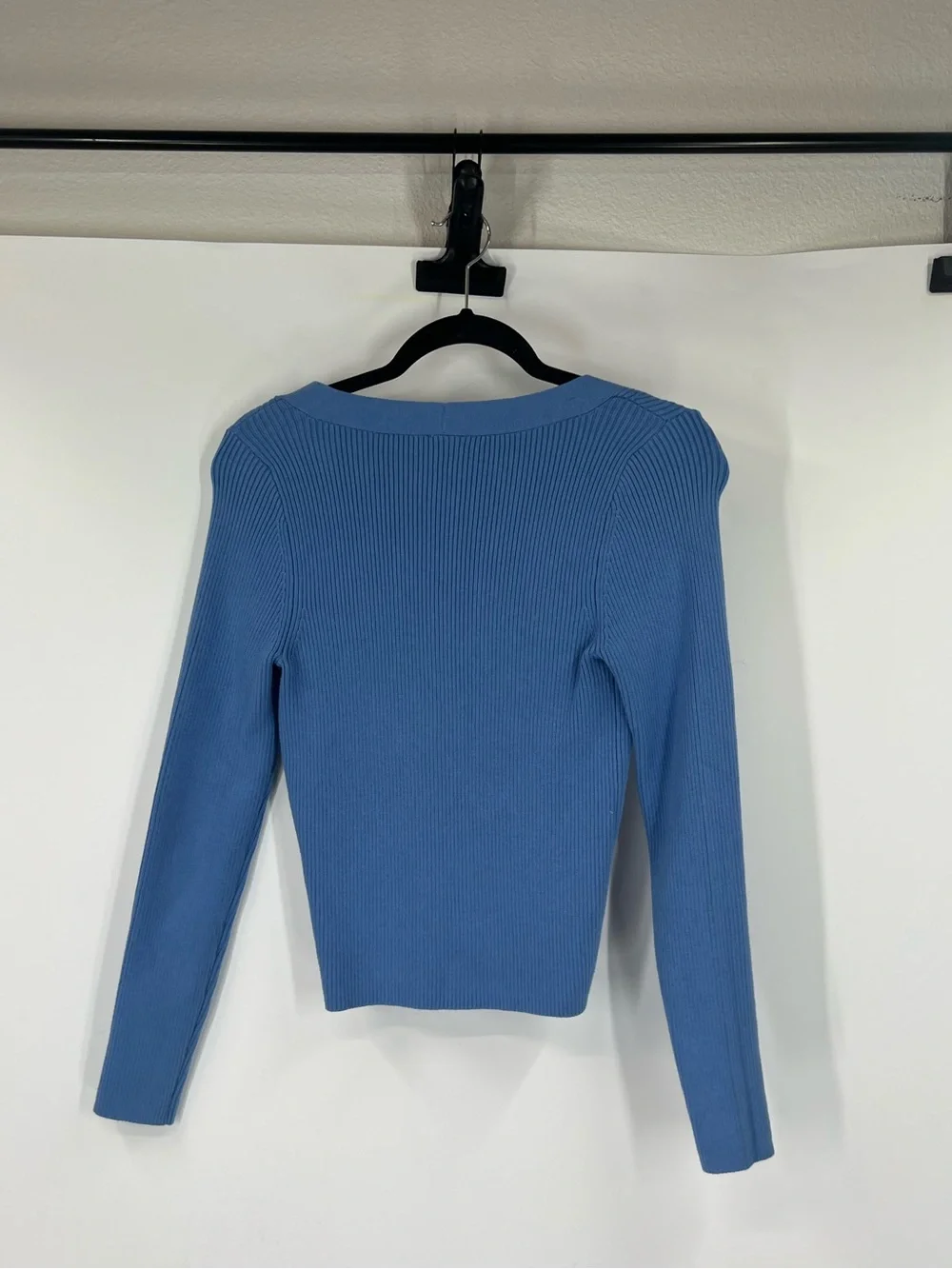 Abercrombie & Fitch Lace-Up Ribbed Long Sleeve Sweater Blue